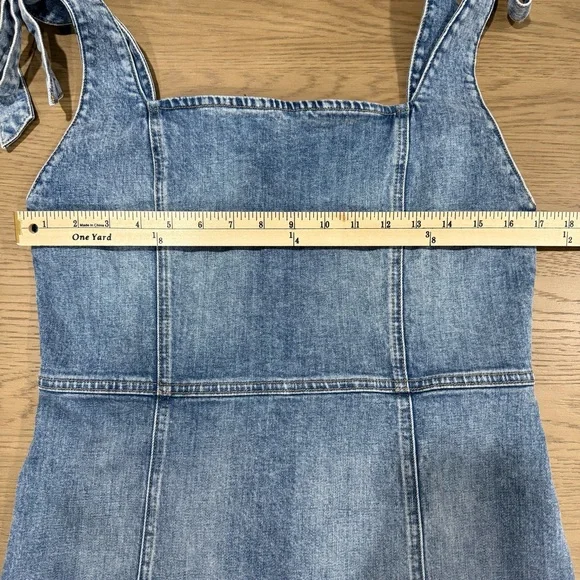 Alice + Olivia Denim Overall Skirt Dress 12 Stretch Fitted Preppy Y2K Bow Luxury - Picture 10 of 13